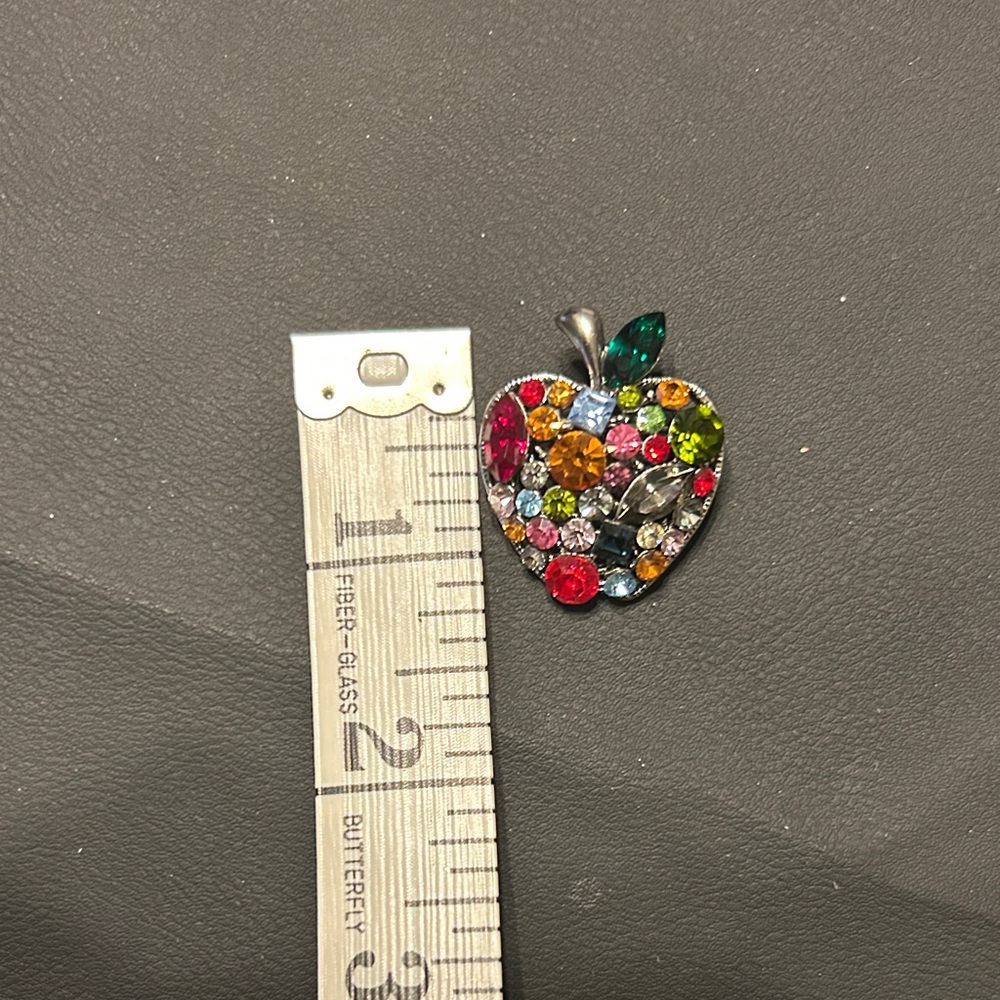 Vintage Multicolor Jeweled Apple Brooch Pin - Picture 6 of 8